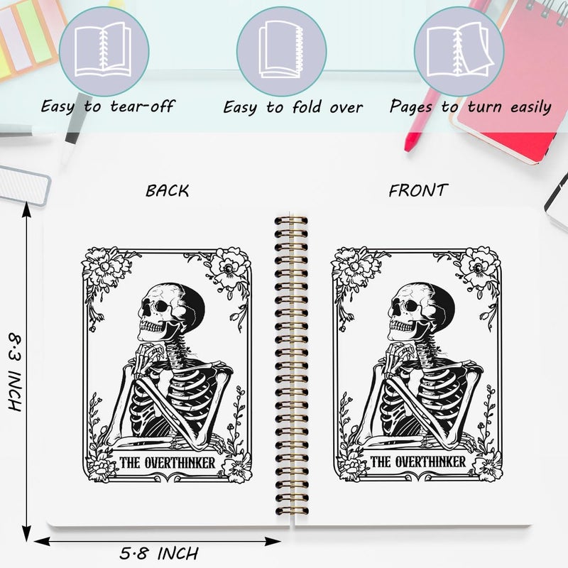 CQM 2 Pcs the Overthinker Goth Tarot Spiral Notebook Skull Gothic Tarot Cards Journaling Notebooks Gifts for Women Teacher Friend Teens College Ruled Notebook Journal, Classroom Office Supplies - Image 2